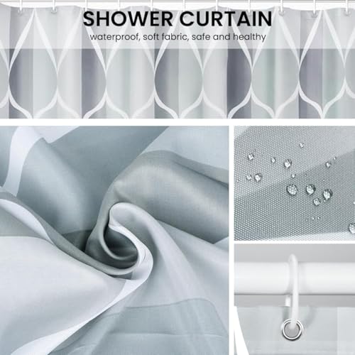 Supvox® Waterproof Bathroom Shower Curtain with Weighted Hem and Hooks, Minimalist Grey Line Design, 71''x71'', Durable and Stylish for Modern Bathtub/Shower Stall Use