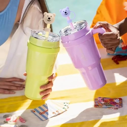 ZIBUYU® 12PCS Silicone Straw Covers for Stanley Cup 40oz Tumblers Cute Bear Caps Universal 9mm 10mm Fit Dust Proof Leak Proof Colorful Tumbler Accessories