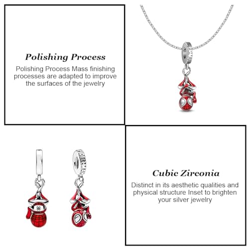 Venzina Spiderman Necklace for Boys and Men Red Spider Man Pendant Necklace Stainless Steels Cable Chain Jewellery Accessories Birthday Gift for Boys, Girls, Men, Women