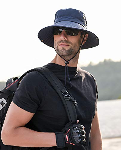 GUSTAVE Mens Sun Caps for men Wide Brim Summer Sun Caps for boy Stylish UV Protection Fishing Bucket Hat Foldable Bucket Hat for Men Outdoor(Blue)