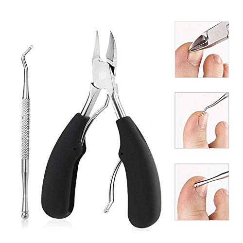 MAYCREATE lesgos Professional Surgical Grade Stainless Steel Ingrown Big Thick Nails Nippers Cutters with File for Elderly, Seniors, Men (Black)