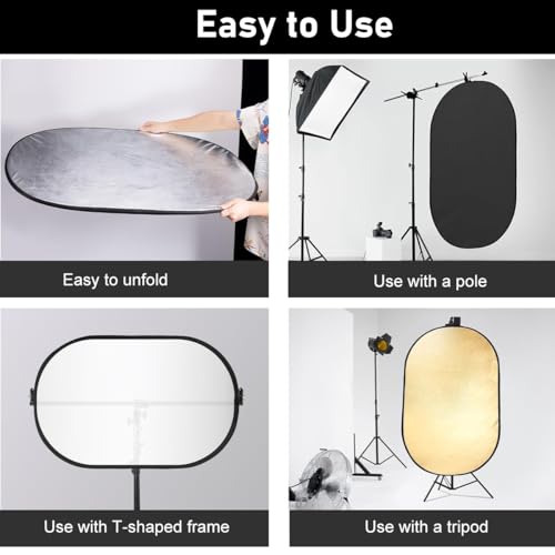 ZIBUYU® 5 in 1 Reflector for Photography Silver Gold White Black Translucent Diffuser Foldable Light 24x36 for Outdoor Studio Photoshoot 2Pcs