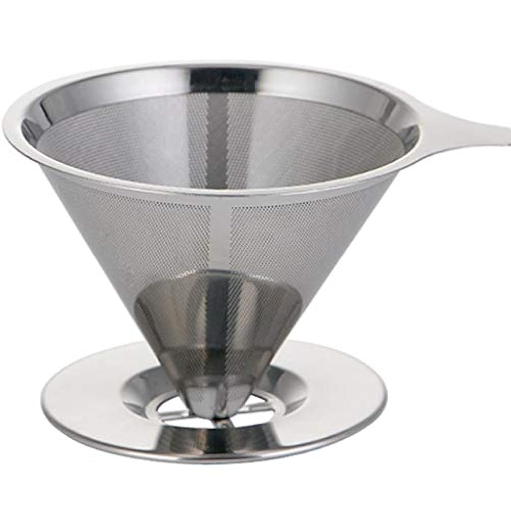 HASTHIP® Pour Over Coffee Dripper Stainless Steel Reusable Drip Cone Filter Paperless Metal Fine Mesh Strainer Brewer Maker 1-6 Cup with Non-Slip Stand Cleaning Brush 3 PCS