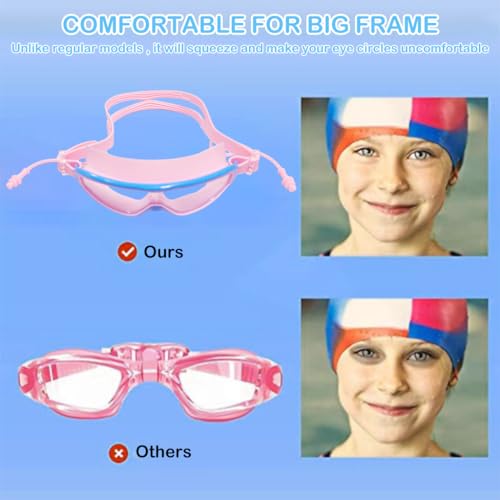 Proberos® Swimming Goggles for Kids with Ear Plugs UV Protection Anti-Fog No Leaking Comfort Fit Professional Adjustable Strap Design for 3-16 Years Children Pink 3 PCS
