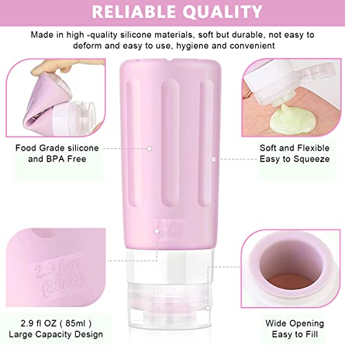 MAYCREATE® Set Of 14 Travel Bottles For Toiletry Kit Leak Proof Silicone Squeezable Container For Shampoo Cream Jars Lotion Dispenser With Applicator Funnel Clean Brush 85 Ml Multicolor 2 PCS