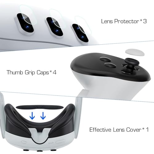 ZORBES® Protective Case for Meta Quest 3, Protective Shell Cover for Oculus Quest 3, VR Accessories for Meta Quest 3 Protective Shell Cover, Lens Cover, Tempered Film, Joystick Caps, No Quest 3