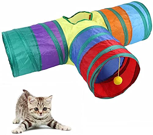 Qpets Cat Toys 3 Way Cat Tunnel Pet Tube Collapsible Play Toy Indoor Outdoor Kitty Puppy Toys for Puzzle Exercising Hiding Training Toy (3 Way)