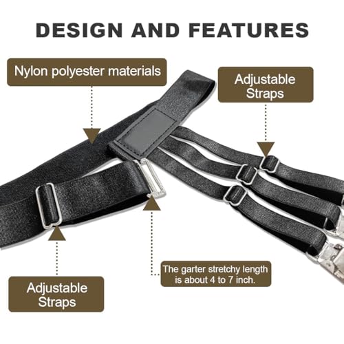 GUSTAVE® 6PCS Shirt Stays for Men Formal Adjustable Tucker Belt with Elastic Garters Holder Suit Accessories Suspender for Man
