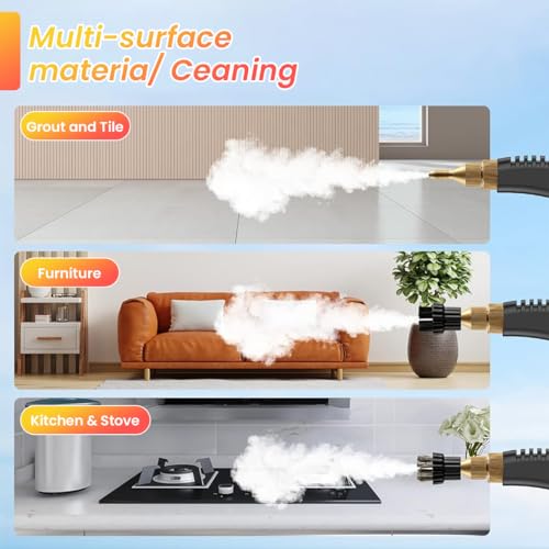 HASTHIP Steam Cleaner 2500W High-Temperature Steamer Cleaner with 3 Brush Attachments 1000ml Steam Cleaner for Kitchen Cleaning, Car Detailing, Home Use Portable Steam Cleaner with Long Nozzle