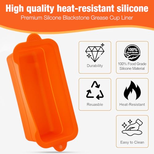 HASTHIP Grease Cup Liners for Blackstone, Reusable Silicone Drip Pan Liner Grease Cup Holder Accessories for Blackstone Grill Grease Drip Tray Compatible with Blackstone Most Grills