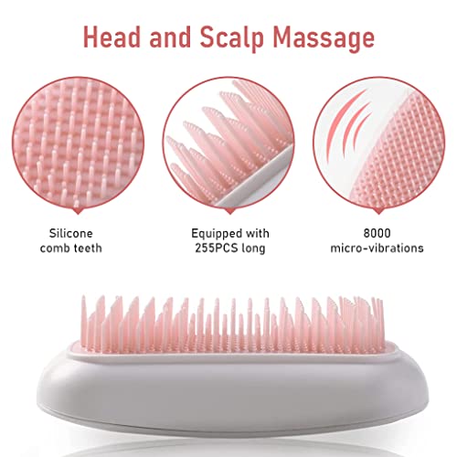 HANNEA Electric Scalp Massager, Vibrating Silicone Hair Comb Massager for Stress Relief Hair Growth, Scalp Massage Comb, Battery Powered Electric Scalp Scrubber Massager