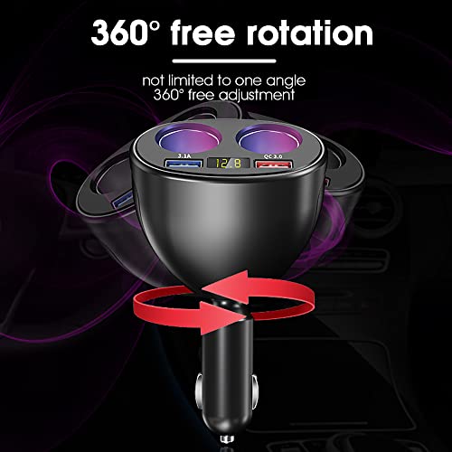STHIRA® Car Charger 120W Cigarette Lighter Splitter with QC3.0 3.1A USB Ports 12V 24V Adapter LED Voltage Display Fast Charging for GPS Dash Cam Phone 2 PCS