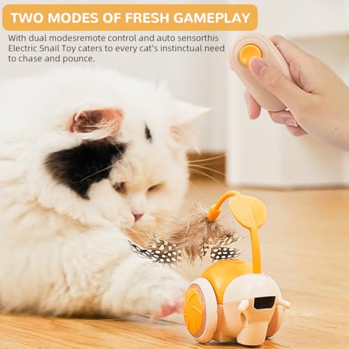 Qpets Cordless Snail Toy Cat Toy Electric Cat Teasing Toy with Feather Remote Control Electric Moving Toy with Motion Sensor Dual Modes USB Rechargeable Fun Cat Chasing Toy