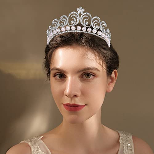 PALAY Crown for Women Queen Rhinestone Pearls Crown Crystal Princess Crown Tiara Parties Crown for Ladies Girls Bride Hair Accessories Tiara