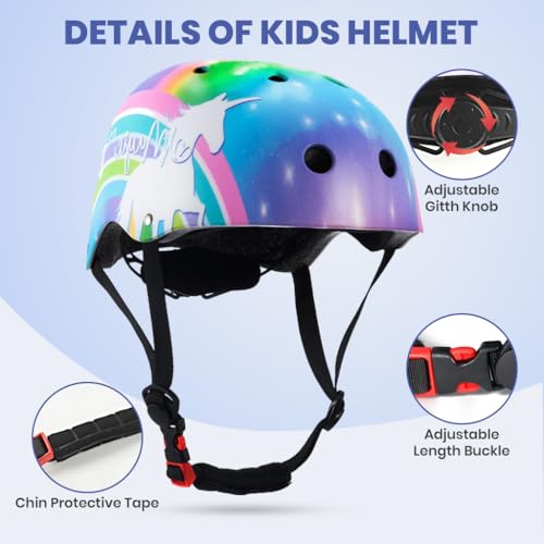 Proberos Unicorn Bike Helmet for Kids Girls 3-7 Years Old Cushioning Lining Safety Helmet with Adjustable Chin Strap Rainbow Magic Unicorn Helmet for Cycling, Riding, Skating, Rock Climbing