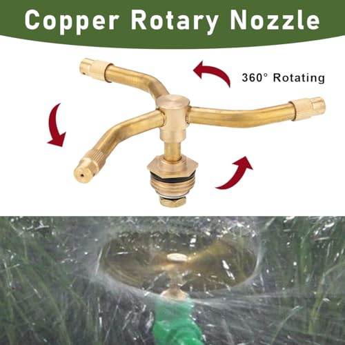 HASTHIP® 3-Head Automatic Rotating Brass Water Sprinkler Multi-Arm Nozzle 360 Rotation Irrigation System Gardening Plant Watering 2PCS