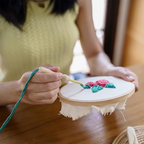 HASTHIP® 70PCS Embroidery Punch Needle Kit Tool Kits Include Wooden Handle Pen Set Big Eye Needles with Cloth for Adults Beginner