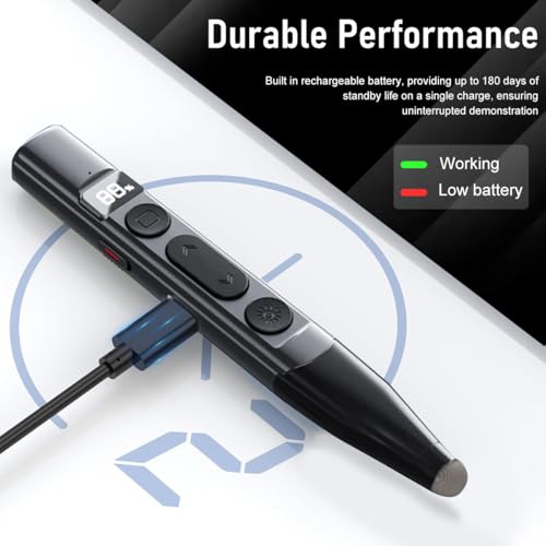 OFIFO® Wireless Laser Pointer Presentation Clicker with USB Rechargeable Battery, LCD Display, Long Range 200M, Touchscreen Slide Changer Stylus Pen for Teaching, Office Meeting, Classroom, Conference