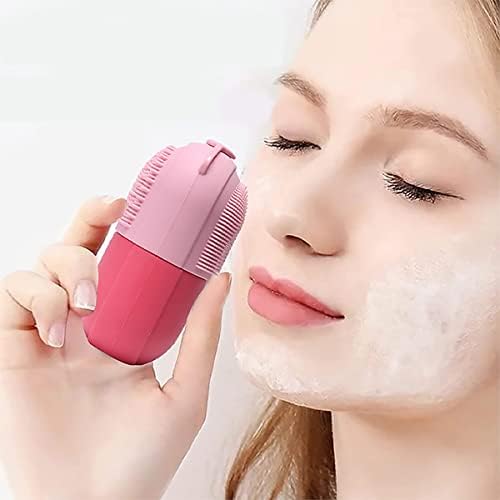 MAYCREATE Ice Face Roller Ice Cube Mold With Cleansing Brush, Anti-Leak Silicone Ice Roller for Face Massage, Beauty Ice Facial Roller for Eliminate Edema, Tighten Skin, Women Skincare Gift (Pink)