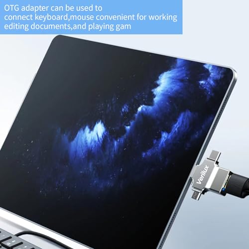 Verilux® 4 in 1 OTG Adapter Pendrive Connector with Lightning Type C Micro USB Ports Compatible with iOS 13 Above Android Devices iPhone iPad Keyboard Mouse 3PCS