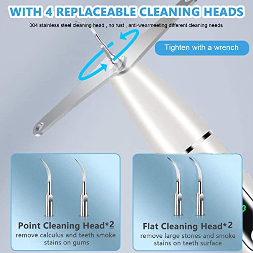 HANNEA® Teeth Whitening Kit Electric Tartar Remover with LED Stain 3 Working Modes Cleaning Kits 4 Stainless Steel Bits Oral Mirror Home Dental Care 2 PCS