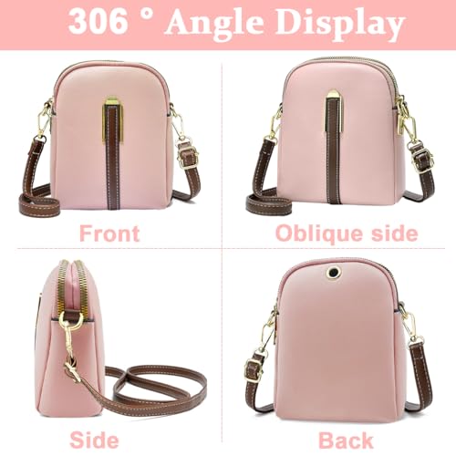 PALAY® Sling Bag Stylish PU Women Crossbody Phone Double Layer Daily with Detachable Shoulder Belt Casual Zipper Pouches Gift Pink 2PCS