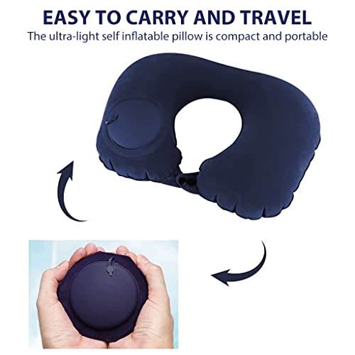 PALAY® Inflatable Travel Pillow Compact Portable Head and Neck Support in Flight Self Pump Up Adjustable U Shaped Ultralight Foam Blue 3PCS