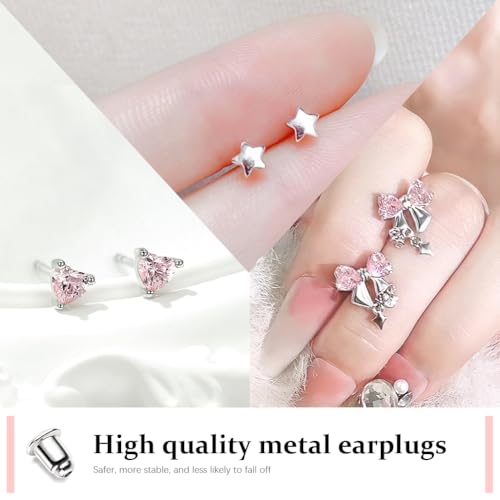 SANNIDHI® 3 Pairs Earrings Set for Women Girls Stylish Silver Hypoallergenic Pink Rhinestone Bow Stud Stainless Steel Cartilage Combo Multiple Piercing 2 PCS