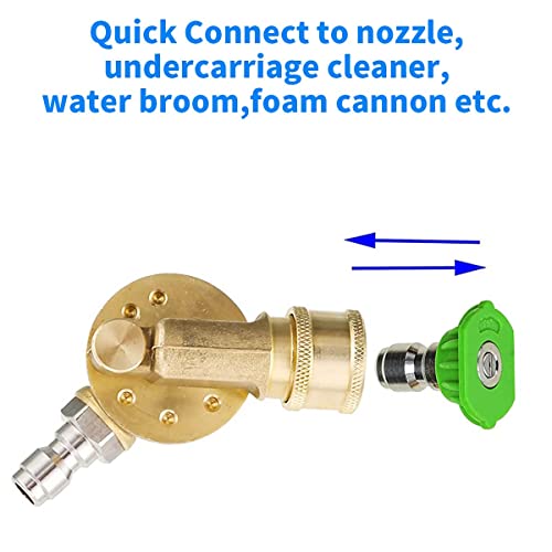 HASTHIP® Heavy Duty 240 Degree Nozzle for Pressure Washers with 7 Angles and Safety Lock, 1/4 Brass Quick Connecting Pivoting Coupler Attachment for Cleaning Hard to Reach Area Max 4500 PSI