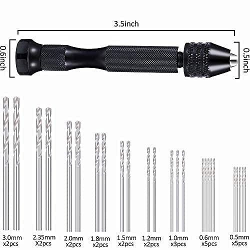 Supvox 36 Pieces Hand Drill Bits Set for Jewelry Making, Include 1 Pin Vise Hand Drill, 10 Mini Micro Drill and 25 Twist Drills for Resin Casting Molds Diamond Tipped Bead Plastic Keychain Pendant