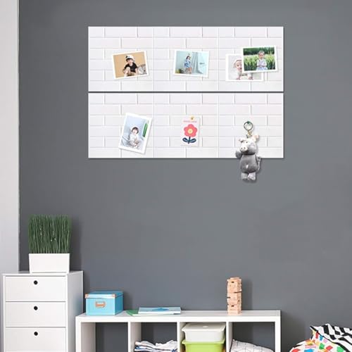 OFIFO® 6Pcs Felt Black Boards with 50 Drawing Pins, 30x30cm Self Adhesive Wall Brick Pattern Felt Board Utility Felt Board for Photo, Memo, Reminder Notes (White)
