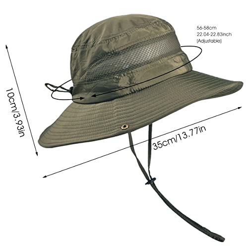 GUSTAVE® Synthetic Mens Sun Hat Wide Brim Summer Protection Cap for Men UV Round Hiking Fishing Gardening Travel Multi-Colour Army Green Free Size 2 PCS
