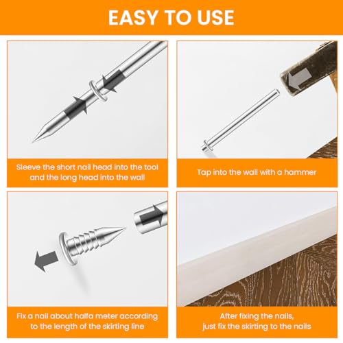 Serplex® 400Pcs Traceless Nails for Wood Borders, Invisible Double-Headed Stainless Steel Screw Nails, Equipped with 4 Nail Specific Sleeve Tool, for Seamless Skirting Thread with Solid Wood Baseboard