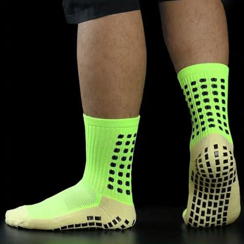 Proberos® Hi-Tech Performance Athletic Football Socks Cushioned High Ankle Sports Anti-Slip for Adult Young Calf Length Rubber Pad Grip Technology Green 3PCS