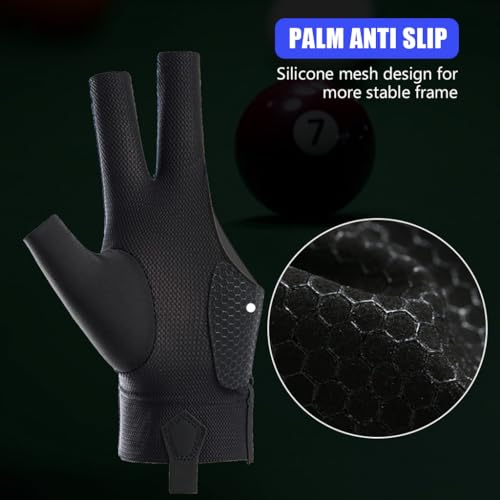 Proberos® 3PCS Snooker Pool Billiard Glove, Left Hand Billiard Glove, Single Hand Professional Snooker Glove, Breathable Snooker Glove, 3 Fingers Anti-Slip Patch Design with Adjustable Wrist Strap
