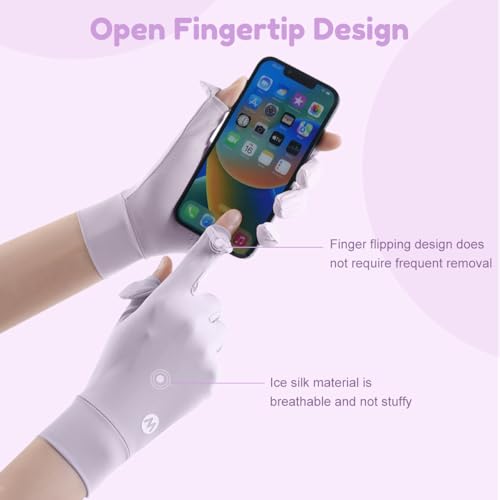 SANNIDHI® Hand Gloves for Sun Protection Women Bike UPF 50+ UV Ice Cool Driving Breathable Mesh Summer Golfing Sports Purple 3PCS