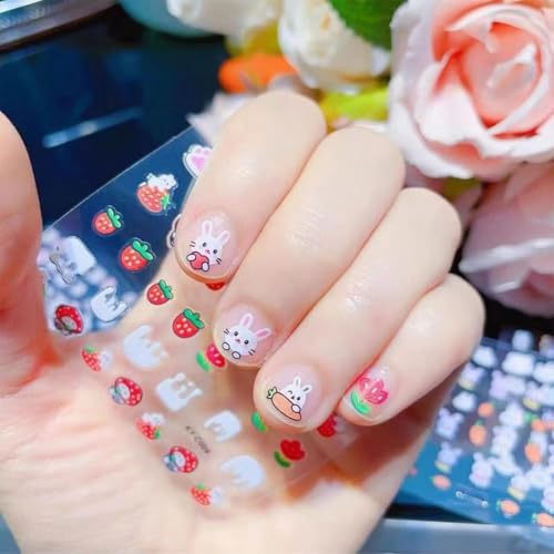 MAYCREATE® 30 Sheet Cartoon Rabbit Nail Art Stickers 3D Self-Adhesive Decals Cute Bunny for DIY Nails Manicure Tips Charms Girls Children Day 60 PCS