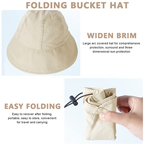 PALAY® Sun Hat for Women, Fashion Wide Brim Caps for Women, Summer Bucket Hats, Lightweight Quick Dry Cap Hats for Women Beach, Cycling, Travel (Beige, Drawstring Closure) 2 PCS
