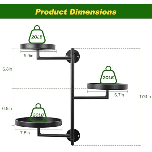 HASTHIP Wall Mounting Plant Pot Shelf Triple Layer Plant Shelf Flower Pot Rotating Arm Designed Indoor Flower Pots Stand Holder Heavy Duty Metal Plant Stand
