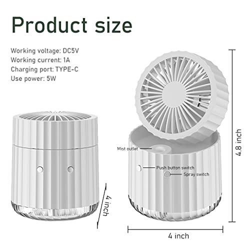 ZORBES 2 in 1 USB Desk Fan with Humidifier USB Portable Fan Foldable Personal Fan, 3 Speeds Adjustable Cool Mist Fan Quiet Cool Mist USB Desktop Fan for Home, Car, Office
