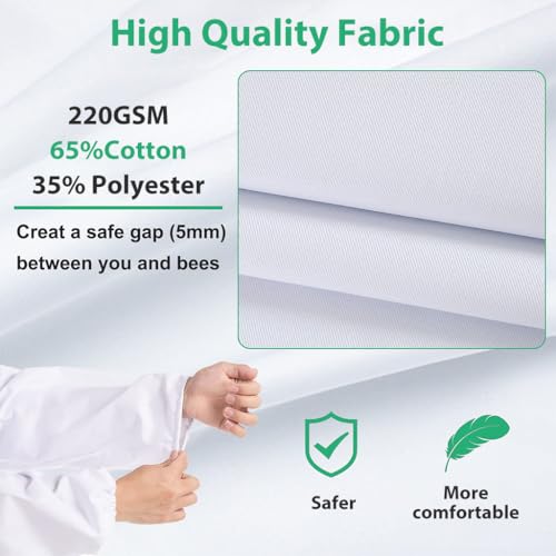 HASTHIP® Bee Suit with Protective Mesh Face Cover Hood Zip Up Long Sleeve Jumpsuit Breathable Outdoor Summer for 175-185cm Height Adult 3 PCS