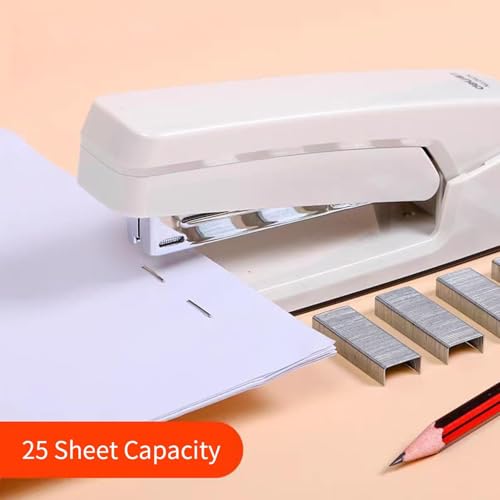 OFIFO® Swing-Arm Swivel Stapler, 25 Sheets Capacity, 360 Degree Rotate Desk Staplers with 1000 Staples for Booklet or Book Binding, White-Grey