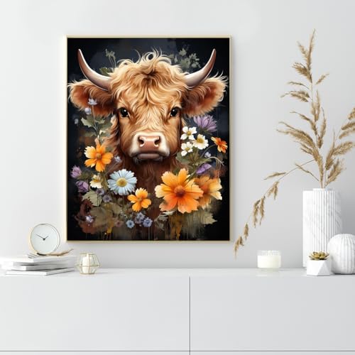 HASTHIP DIY 5D Diamond Painting Art Craft Kit Creative Cattle Art Diamond Painting Wall Decor DIY Diamond Painting Material Kit for Kids & Adults No Frame DIY Diamond Painting Art Kit, 12x16inch