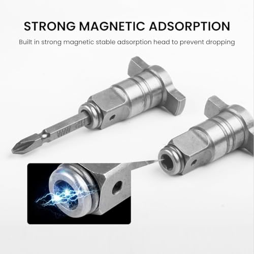 Serplex® Magnetic Converter Attachment 1/2 Inch Square Drive to 1/4 Inch Hex Female Socket Adapter Assembly Drill Housing for Power Wrench Universal Fit Tool Bit Sleeve 2PCS