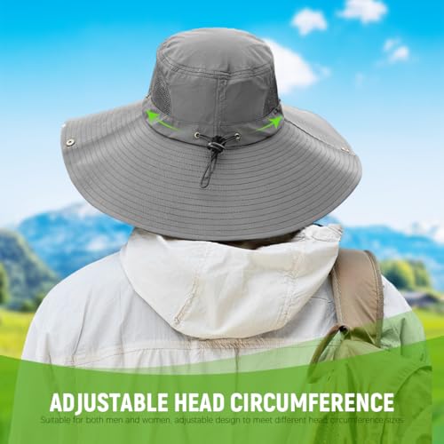 Proberos® UPF50+ Sun Hat With Breathable Mesh, Wide Brim 12CM, Quick Dry Lightweight Fishing Hiking Travel Hat For Men Women Outdoor With Chin Strap, Foldable Sun Protection Hat, Grey 3 PCS