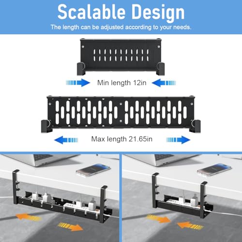 OFIFO® Under Desk Cable Organizer Cable Organizer Rack, Retractable 28.5-55 cm Adjustable Metal Tray, Adjustable Under Desk Cable Organizer Holder for Power Extention, Power Cord, Network Cable