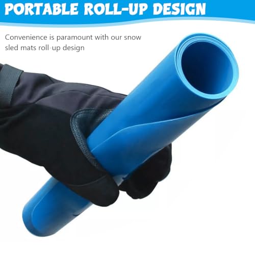 Proberos Snow Sled Mat for Kids & Adults 101x44cm Flexible Flyer with Handle, Flying Carpet Lightweight Roll Up Snow Sled Portable Rolling Snow Slider, Blue