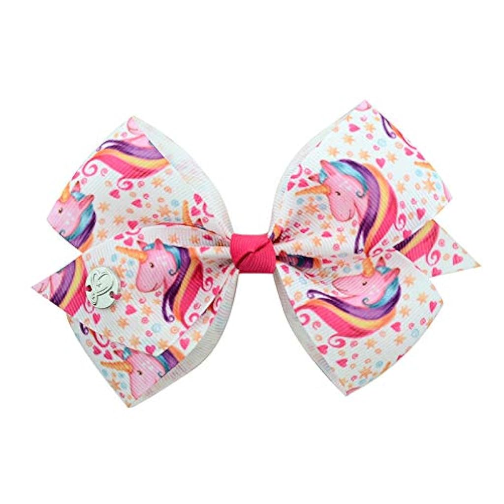 PALAY 6 Pcs Hair Bows for Kids Girls, Unicorn Bow Hair Clips for Girls Hair Accessories Stylish Grosgrain Ribbon and Barrettes Alligator Clips Gift