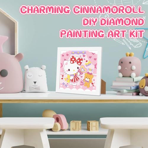 FANCYKU® DIY Diamond Painting Kit for Kids 7 Inches Cute Cat Bear with Wooden Frame Desk Decoration Craft Gift 3 PCS