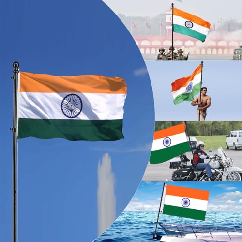 HASTHIP® 150CM Telescoping Metal Flag Pole Truck Mount Kit Stainless Steel Hitch Holder 360° Tangle-Free Rustproof Universal for Indian Independence Day 3 PCS